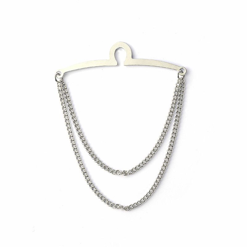 High End Tie Clip Silver double chain