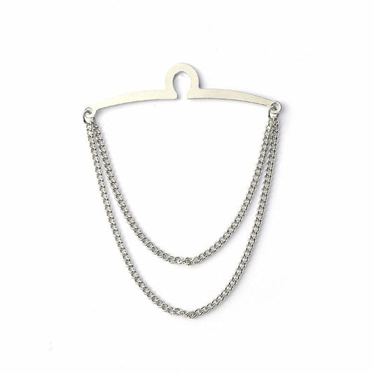 High End Tie Clip Silver double chain