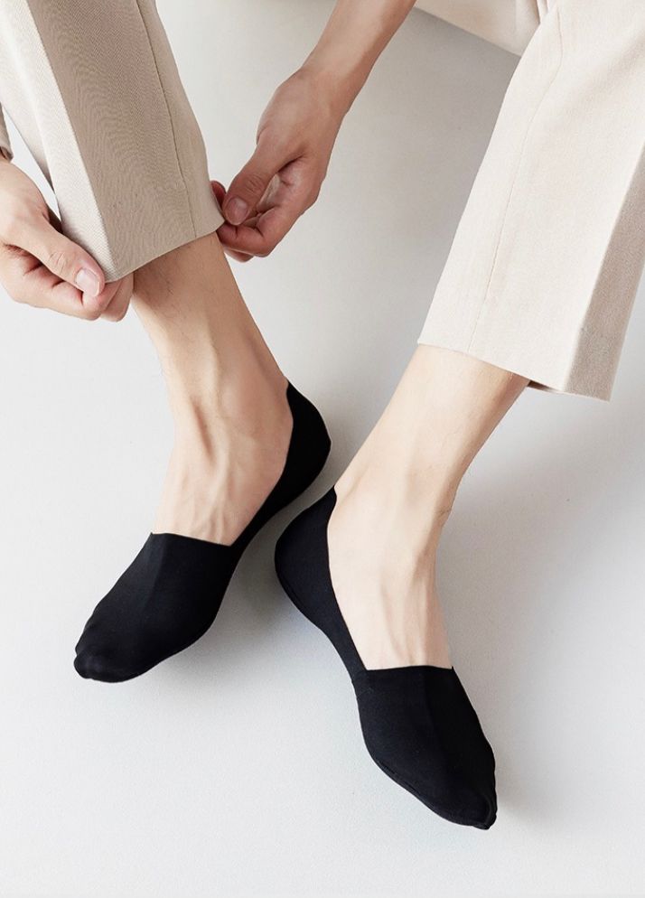 Traceless ultra thin invisible socks 4-in-1 all black